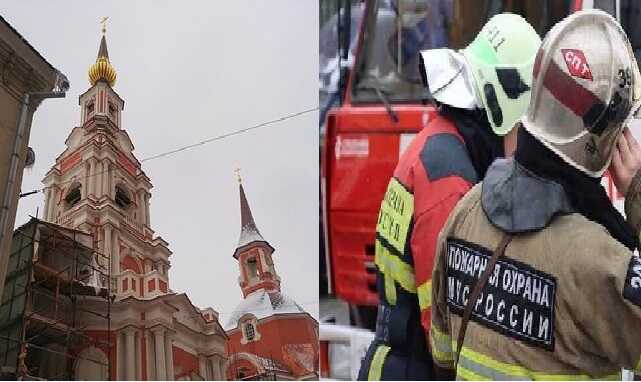 В центре Москвы загорелся храм Петра и Павла